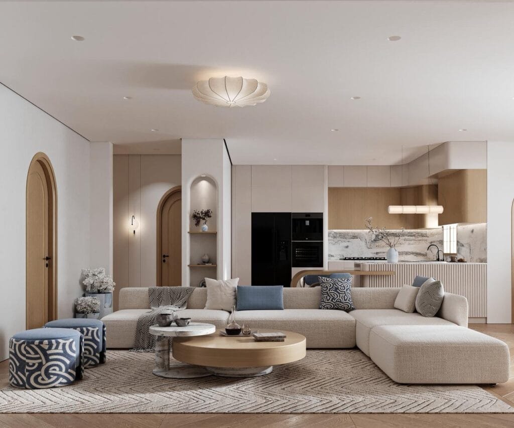 تصميم داخلي غرف المعيشة كومباوند الروضة الرياض – ديكور فاخر حديث