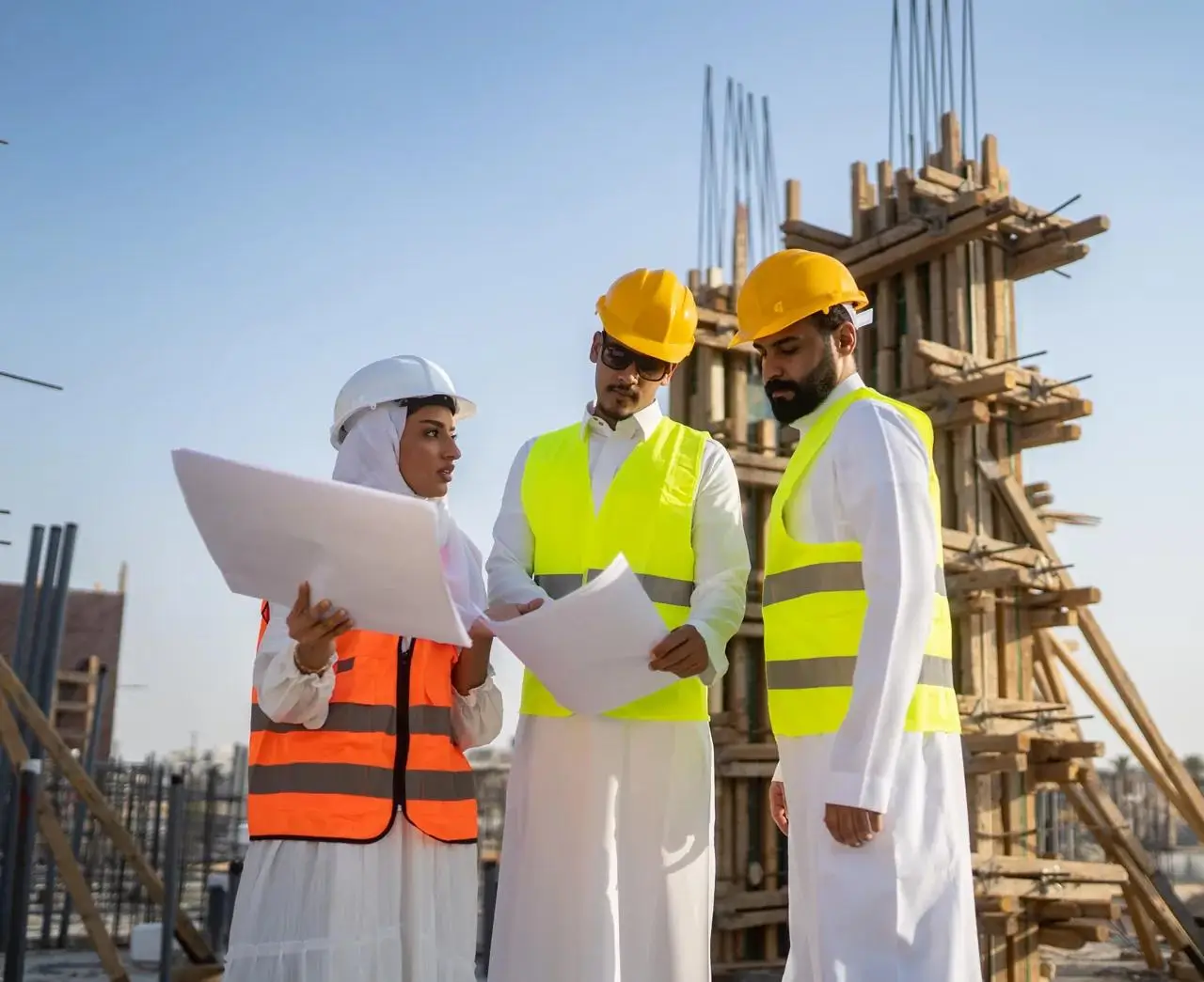 مقاول ومهندس يتابعان تنفيذ منزل