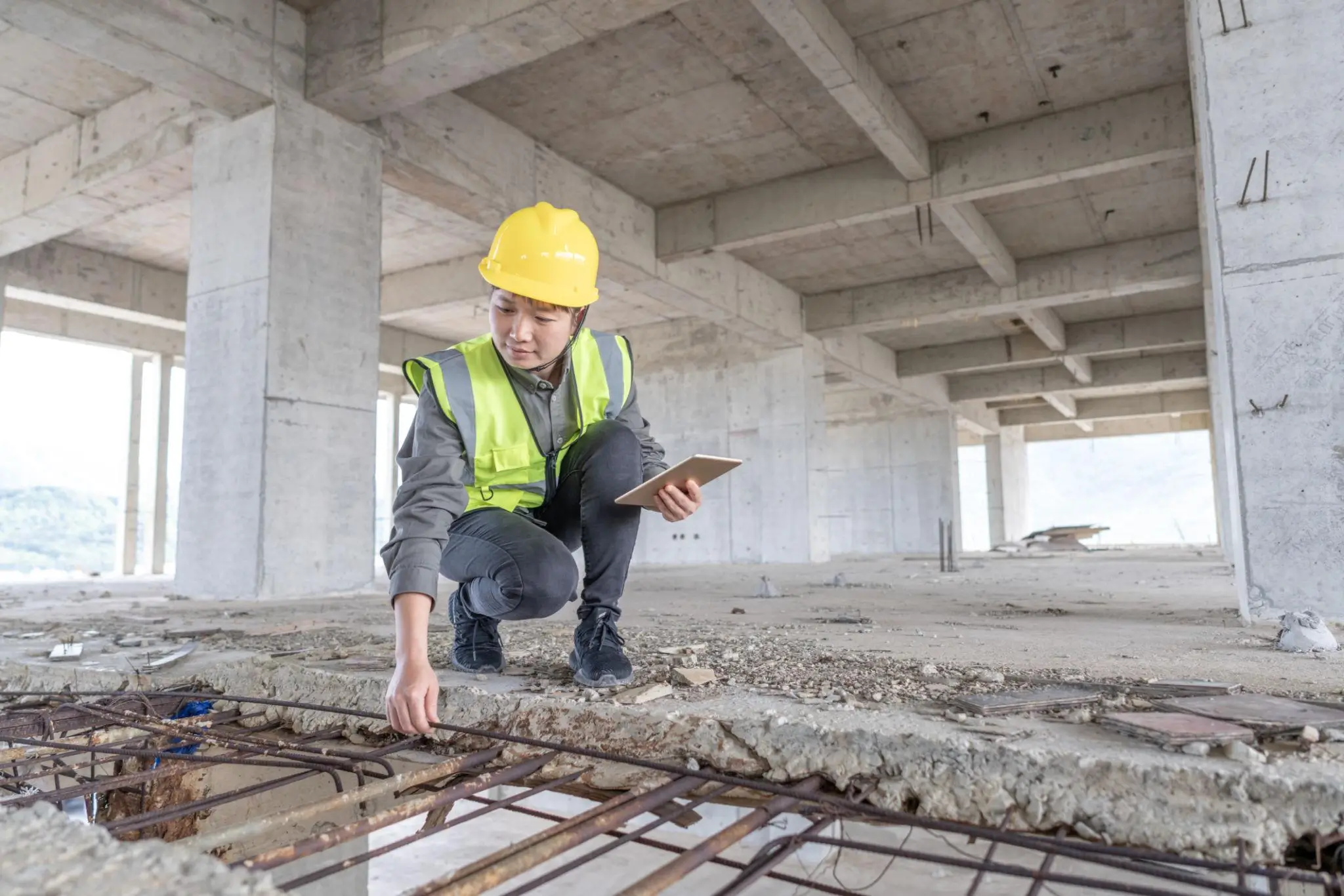 مهندس يشرف على أعمال الخرسانة والتسليح